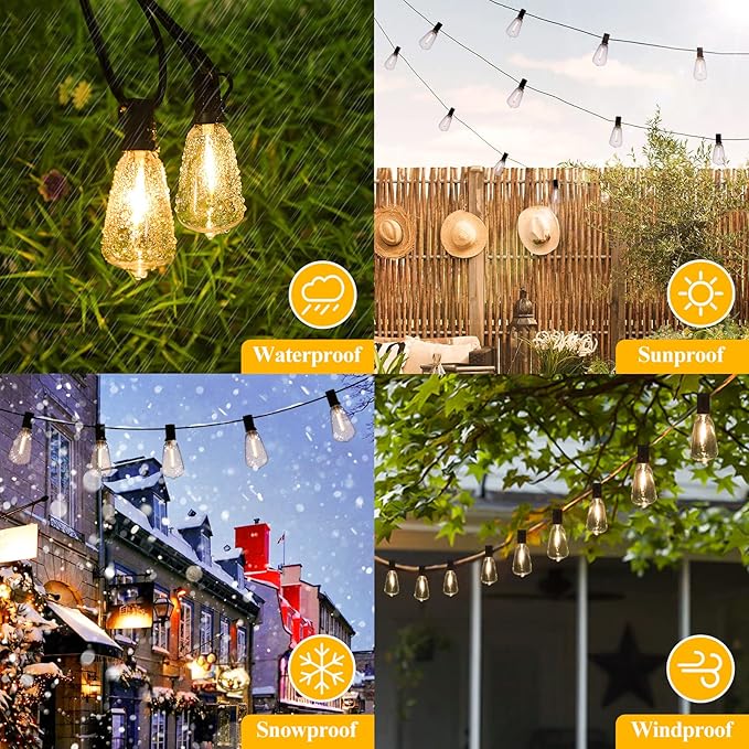 Brightever 30FT LED Outdoor String Light with 16 ST38 Vintage Edison Shatterproof Bulbs, Commercial Grade Patio Lights Connectable, Waterproof Hanging Lights for Balcony, Backyard, Warm White