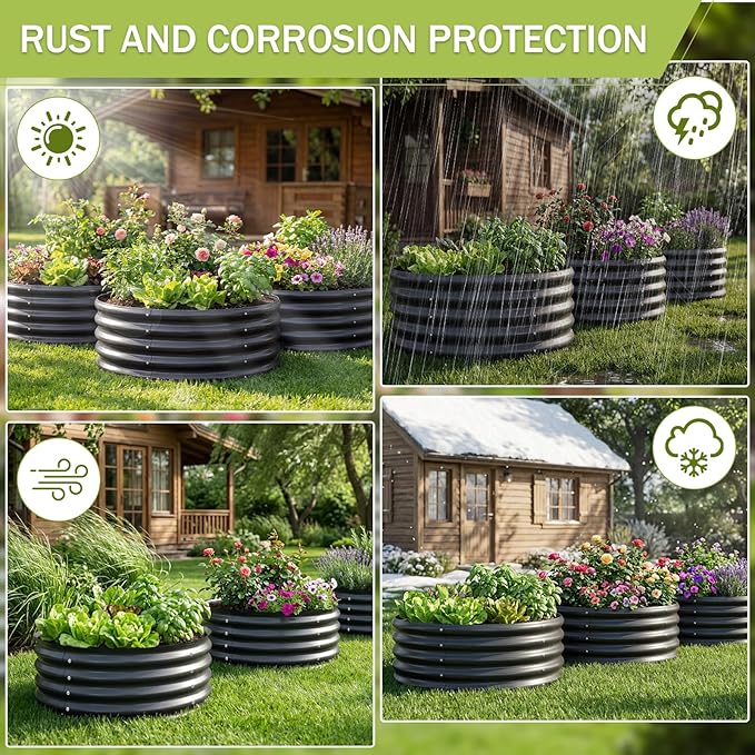 AHEONLAR 3Pack 2x2x1 ft Round Galvanized Raised Garden Bed Kit Round Metal Flower Box Large Planter Raised Beds Outdoor Garden for Planting,Fruit,Herb-Grey
