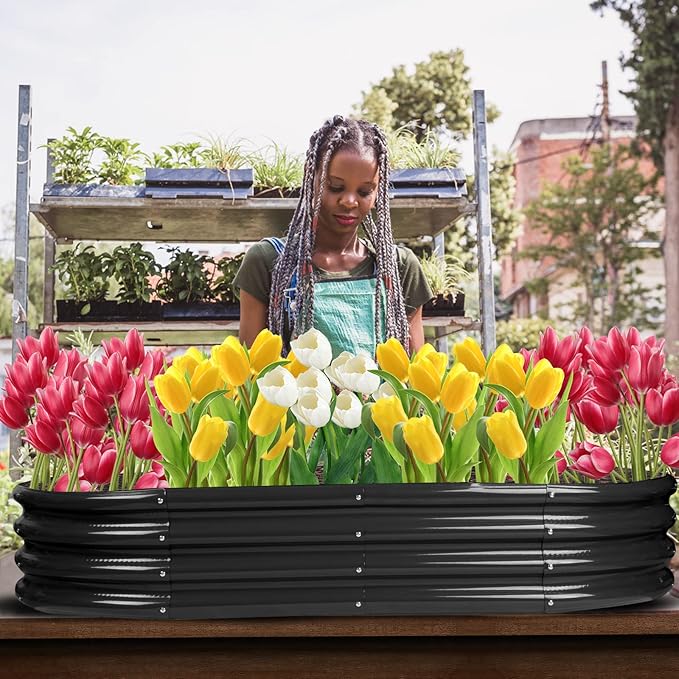 Raised Garden Bed Galvanized Planter Box Outdoor, Rot-Resistant Metal Garden Bed Planter for Vegetables Flower Herb (8ft, Black)