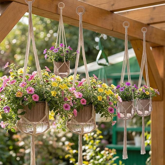 6 Pack Self Watering Hanging Planters Indoor Flower Pots(4.5 +6.5) Visible Water Level Markers 3 Hanging Ropes with Drainage Holes for Indoor Outdoor Garden Home Decor Supplies(Grey)