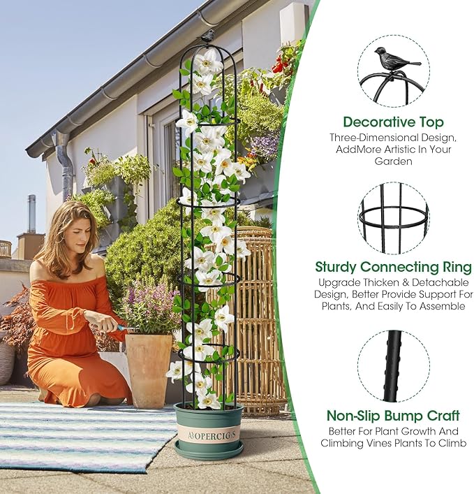 6.2ft Garden Obelisk Trellis for Climbing Plants Rustproof Metal Pipe with Heavy Duty Plastic Coated Garden Outdoor Indoor Potted Plant Support for Clematis Vine Jasmine Support