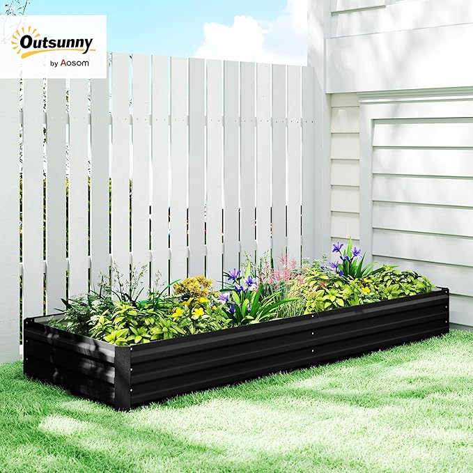 Outsunny Galvanized Raised Garden Bed, 8' x 3' x 1' Metal Planter Box, for Growing Vegetables, Flowers, Herbs, Succulents, Black