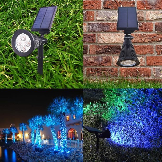 Outdoor Spotlights - 4 LED 2-in-1 Auto On/Off Solar Inground Lights for Patio Yard Garden Driveway Pathway (2 Pack, Blue)