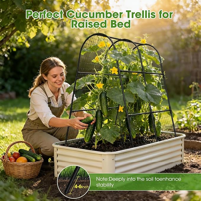 Cucumber Trellis for Raised Bed,U-Shape Garden Trellis for Climbing Plants Outdoor, Metal Arch Vegetables Trellis, Plant Support for Vine (Black, 31.5" Lx21.6 Wx47.2 H-Small)