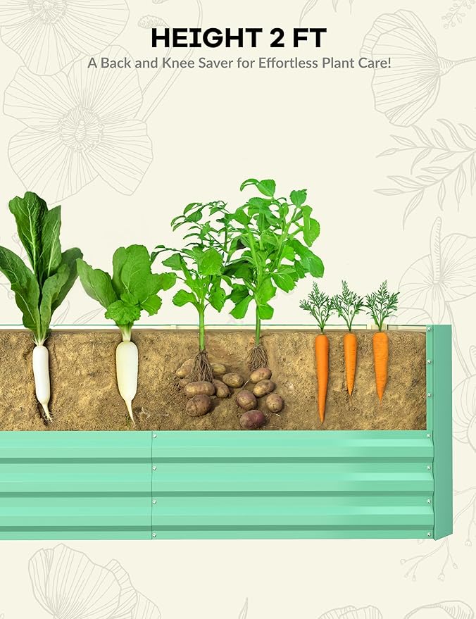GarveeLife 8x4x2 ft Galvanized Raised Garden Bed, 24" Tall Metal Planter Box for Flowers Vegetables, Rust-Resistant Raised Garden Beds for Gardening, Easy Assembly Outdoor Garden Box & Planters,Green