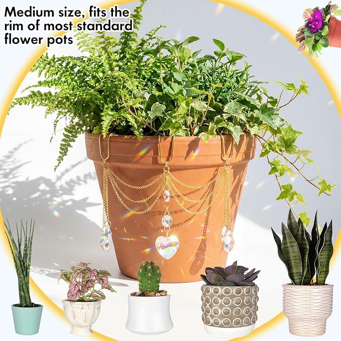 Sun Catcher Plant Hanger with Beads and Glass Crystal Beaded Plant Accessories for Indoor Home Rainbow Decor Pot Accessory(Flower Pot Not Included) (Heart)