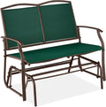 Best Choice Products 2-Person Outdoor Patio Swing Glider Steel Bench Loveseat Rocker for Deck, Porch w/Textilene Fabric, Steel Frame - Forest Green/Brown