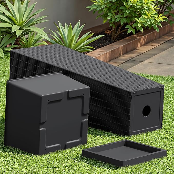 Devoko Resin Tall Planters with Tray for Outdoor Plants Set of 2, Large Taper Outdoor Planter Pots with 4 Drainage Holes, Flower Pots Modern Decor for Porch, Patio, Backyard, Garden(Black, 32")