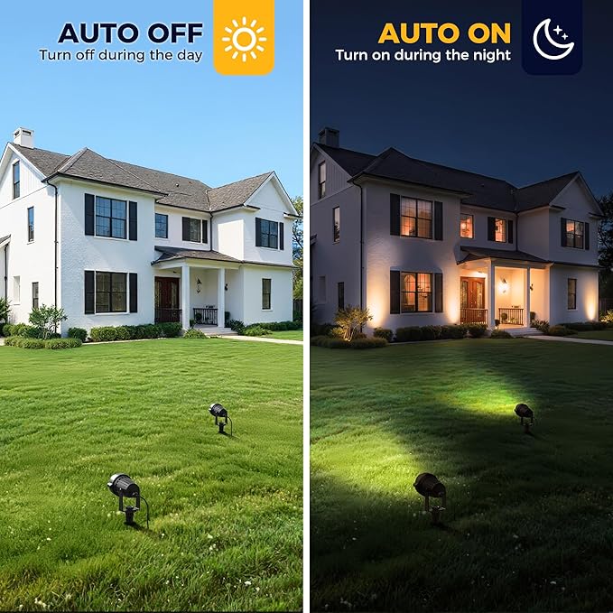 L LOHAS LED 5W Dusk to Dawn Outdoor Lighting, Auto On/Off 3000K Landscape Outdoor Spotlight, IP66 Waterproof Plug in Spot Lights for Yard, Garden, House, Pathway, Plant, UL Listed (2 Pack)