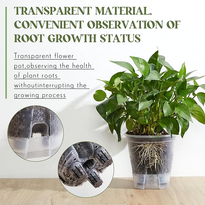 Self Watering Pots for Indoor Plants with Deep Reservoir and High Drainage Holes for Outdoor Plants and Flowers, Bare Root Planter(7.09'',Clear,9 Pcs)