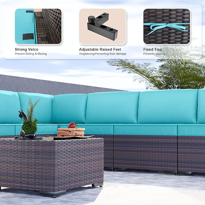 Kullavik 9 Pieces Outdoor Patio Furniture Set PE Wicker Rattan Sectional Sofa Patio Conversation Sets,Blue