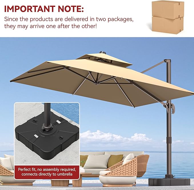 9' X 12' Cantilever Outdoor Patio Umbrellas with Base Included, Large Rectangle Umbrella Heavy Duty 360°Rotation Offset Umbrella for Garden Deck Pool Patio,Brown