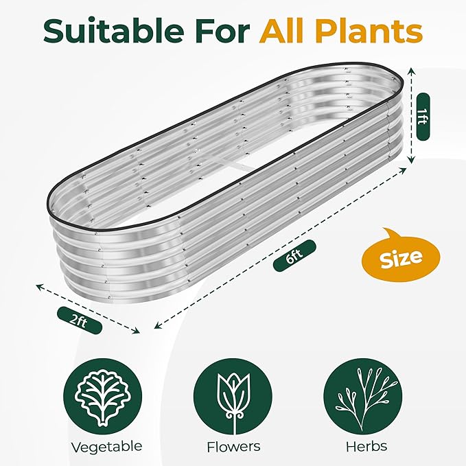 Utopia Home Galvanized Raised Garden Bed, 6 by 2 feet Lightweight Planter Boxes Outdoor with Easy Assembly, Large Garden Bed for Vegetables, Fruits, Flowers, Silver, Pack of 2