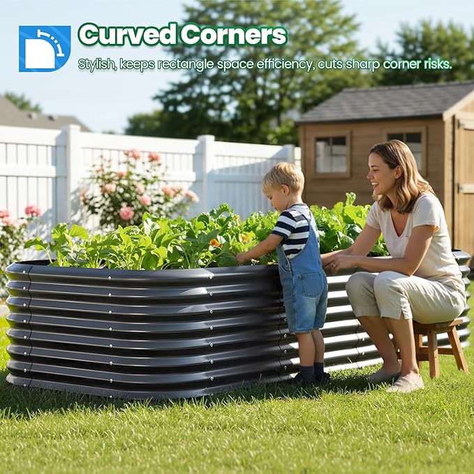 Quictent Galvanized Raised Garden Bed Kit, 8x4x2 ft Oval Metal Planter Box Tall for Vegetables Outdoor Backyard, Strengthened by Crossbar, Dark Gray