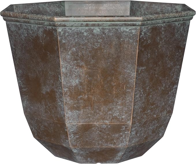 Classic Home and Garden Shaina Planting Pots - Lightweight Indoor & Outdoor Plant Pots - UV-Resistant Resin Flower Pots - Pot Planters for Flowers & Herbs (15” Weathered Copper)