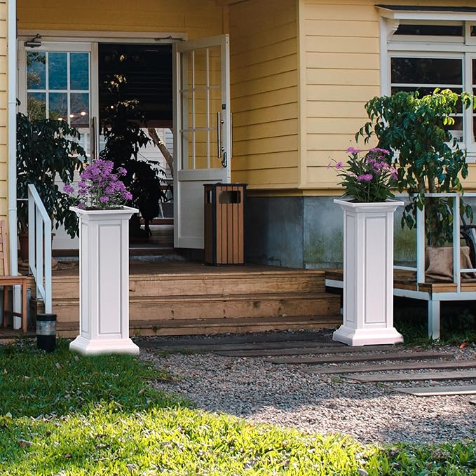 36in Tall Resin Planter Set of 2,Large Outdoor Planter for Porch, Garden, and Balcony, Weight-Bearing Top, Weather-Resistant, Classic Estate Design for Flowers and Trees(Ashen)