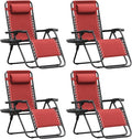 Homall Zero Gravity Chair Patio Folding Lawn Outdoor Lounge Gravity Camp Reclining Lounge Chair with Cup Holder Pillows for Poolside Backyard and Beach Set of 4 (Red)