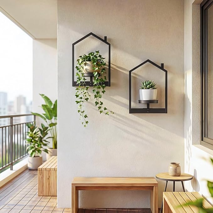 HOOBRO Wall Plant Holder, Wall Planters for Indoor Plants Set of 2, Plant Hanger Indoor Window Plant Shelves for Indoor Outdoor Decor, Black BK08HJP201