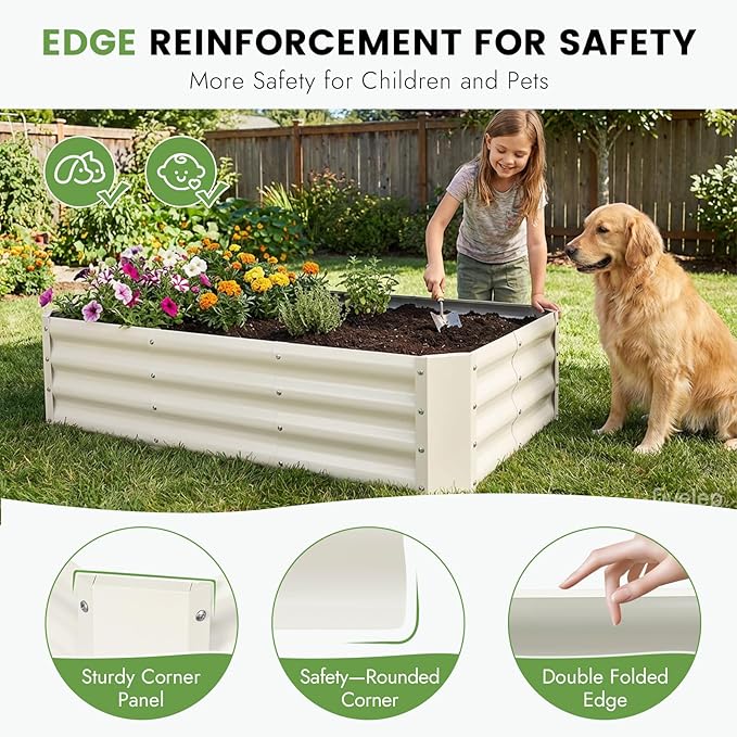 INNO STAGE 2Pcs Galvanized Raised Garden Bed Kit, 4x2x1FT Metal Raised Garden Beds for Vegetables, Rust-Resistant & Easy Assembly, Outdoor Raised Beds for Gardening, Flowers, Herbs (White)