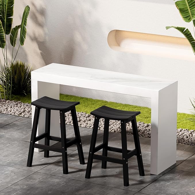Stoog All-Weather Bar Stools Set of 2, 28" Height Outdoor Bar Stools with 400 lbs Weight Capacity, Low Maintenance, for Patio, Deck, Kitchen Counter, and Garden, Black