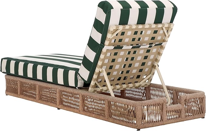 SAFAVIEH Outdoor Collection Gillian Heather Tan & Hunter Green Stripe Chaise Lounge Chair (Fully Assembled)