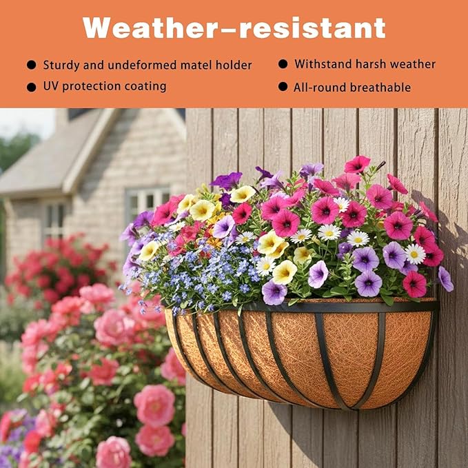 4 Pack 16" Railing Planter Window Box with Coco Fiber Liner Horse Trough Planter The Railing Planters Boxes for Deck Porch Fence Outdoor