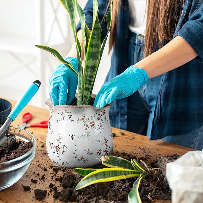 6 Inch Ceramic Plants Pots Vintage Ceramic Flower Planters Crackle Glaze Finish Flower Pots Decorative Floral Vintage Planters for Living Room Garden Home Decor Gifts(Cute)