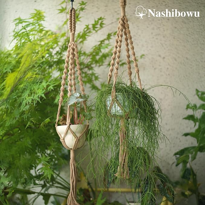 2Pcs Macrame Plant Hangers (27.56”) Indoor & Outdoor, Boho Hanging Planters for Indoor & Outdoor Plants, Macrame Wall Hanging Decor for Flower Pots & Baskets (Pots Not Included)