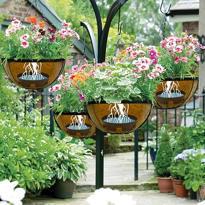 UPINS 6 Pcs Invisible Self Watering Planter, 6.7 Inches Insert Auto Plant Waterer Hanging Basket Planter Watering Devices Plastic Soil Water Retaining Drip Pan Saucer for Window Box Basket