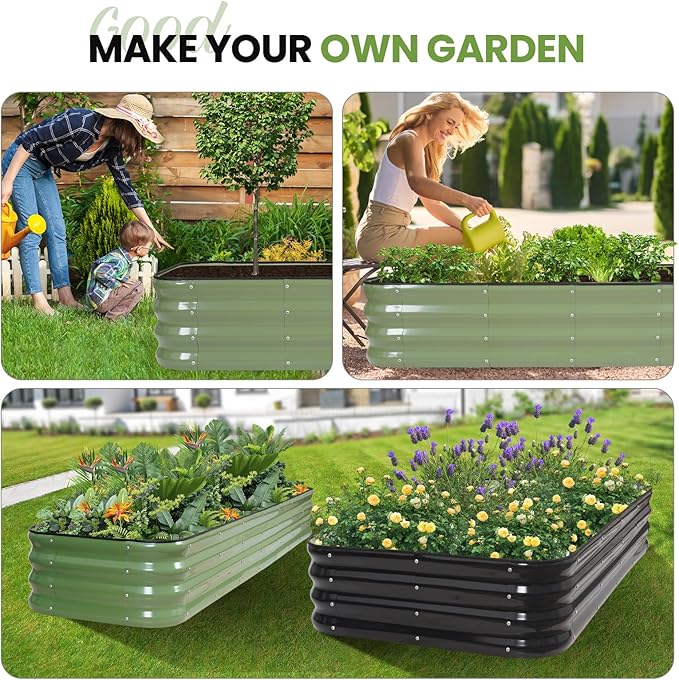 5-in-1 Adjustable Raised Garden Bed Kit | Galvanized Planter Boxes for Vegetables, Flowers | 12" Tall, Multiple Sizes (8x2x1ft, 9x1x1ft, 5x5x1ft, 6x4x1ft, 7x3x1ft) | Outdoor Metal Raised Bed, Green