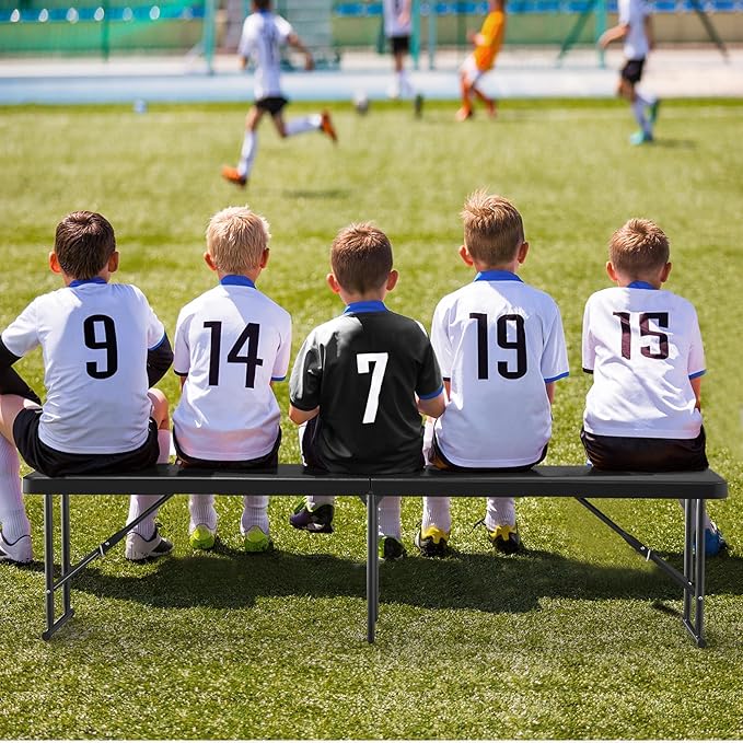VINGLI 6 feet Plastic Folding Bench,Portable in/Outdoor Picnic Party Camping Dining Seat, Garden Soccer Multipurpose Entertaining Activities, Tree Patterned HDPE Tabletop, 2 Pack, Black