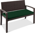 Best Choice Products Outdoor Bench 2-Person Wicker Garden Patio Benches Seating Furniture for Backyard, Porch w/Seat Cushion, 700lb Capacity - Midnight Green/Brown
