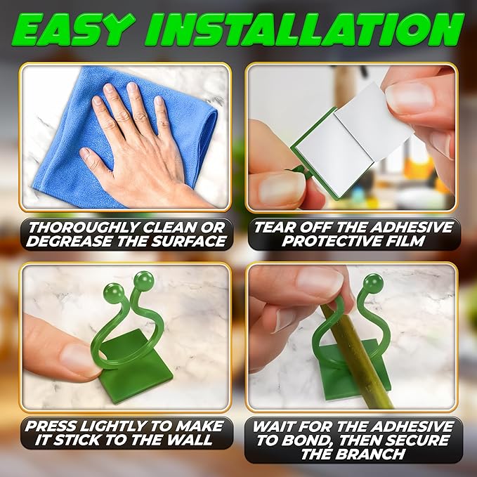 Plant Wall Clips for Climbing Plants 110 Pcs - Pothos Plant Climber Support, Large, Medium, Small Sizes Wall Clips for Support, Strong Self-Adhesive, For Indoor Plants, Cable Management & Plant Holder