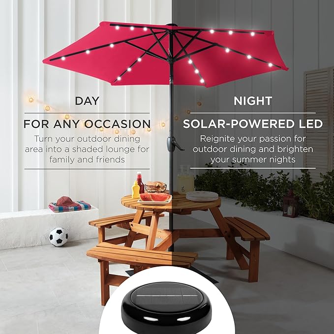 Best Choice Products 7.5ft Outdoor Solar Market Table Patio Umbrella for Deck, Pool w/Tilt, Crank, LED Lights - Hot Pink