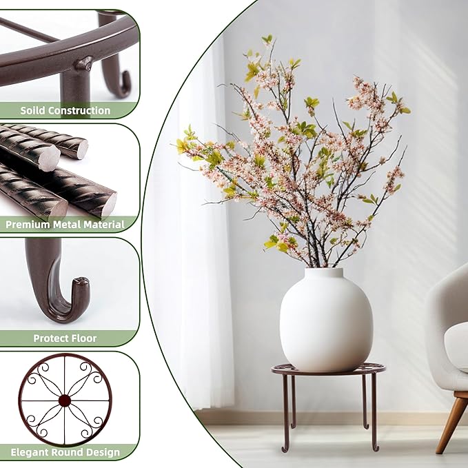 Plant Stand Indoor 5 Pack Brown Metal Plant Stands Outdoor Heavy Duty Flower Pot Stands for Multiple Plants Rustproof Iron Round Plant Holder for Plants Indoor Planter for outdoor plants & Garden Decor ﻿