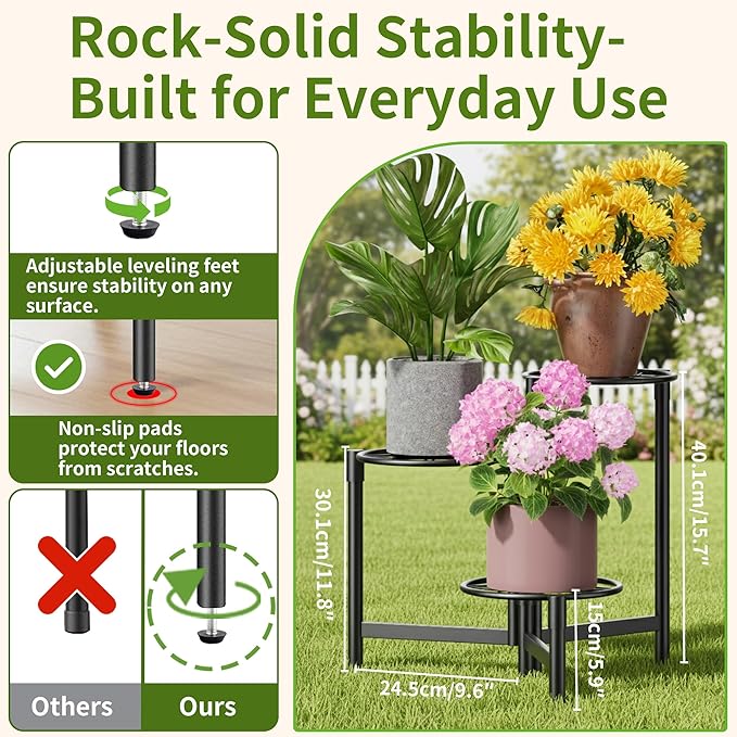 Tiered Plant Stand Outdoor 3 Tier Indoor Metal Flower Shelf for Multiple Plants Corner Tall Flower Holders for Patio Garden Living Room Balcony Bedroom Black Diamond
