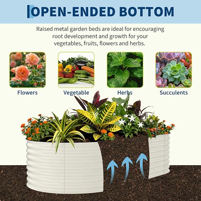 Garvee 4 Pack Galvanized Raised Garden Bed, 8x4x2 ft Metal Planter Box for Flowers Herbs Vegetables, Rust-Resistant Raised Garden Beds for Gardening, Easy Assembly Outdoor Garden Box & Planters,Beige