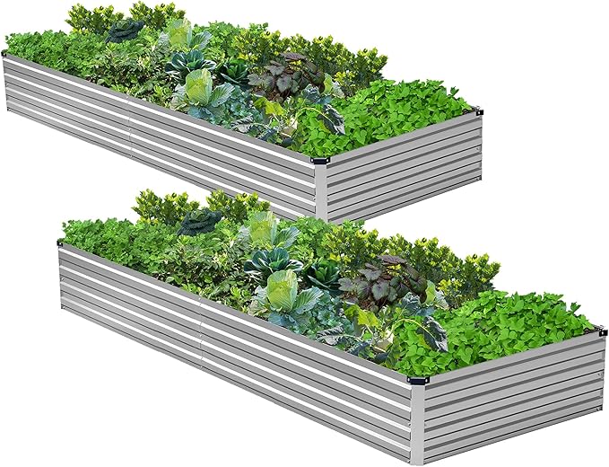 2PCS 7x3x1ft Galvanized Raised Garden Bed Kit,Metal Planter Box for Vegetables,Flowers,Herbs Durable Rust-Resistant Patio Gardening Beds,Silver