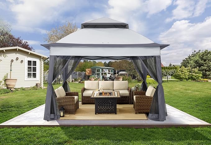 COOSHADE 11x11 Pop Up Gazebo Tent Outdoor Canopy Patio Shelter with Mosquito Netting(Dark Grey)