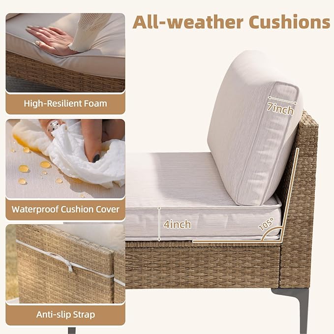 7-Piece Patio Furniture Set, Outdoor Wicker Sectional Sofa with Coffee Table, Anti-Slip & Thick All-Weather Cushions for Party,Garden,Backyard, Beige