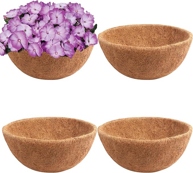 Y&M Pack of 4 12" Pre-Formed Round Coco Fiber Coco Liner Hanging Basket Liners,Coco Replacement Liner for Hanging Basket