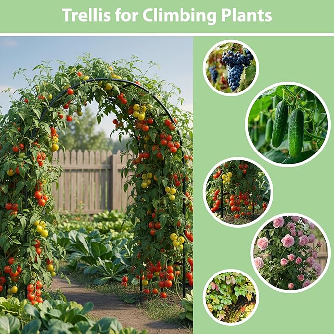 RUBFAC 94" Metal Garden Arch Trellis for Climbing Plants Outdoor, Garden Arbors and Arches, Halloween Archway for Pumpkin Balloon Rose Vines Wedding Christmas Birthday Party Decorations, Army Green