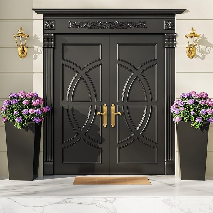 Garvee 22.5" Tall Planters Set of 2, Outdoor＆Indoor Black Planter Pots, High Front Porch Planter Pots with Drainage Holes＆Water Level Monitor＆Inner Bucket,Black