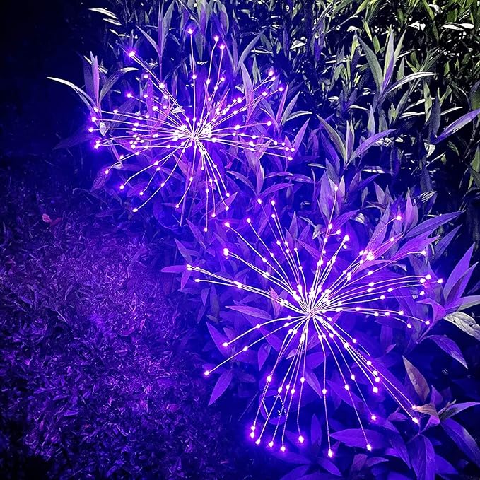 JJGoo Solar Firework Lights, 2 Pack 150 LEDs 2 Lighting Modes Solar Lights Outdoor Waterproof for Garden Patio Walkway Pathway Party Wedding Christmas Decorative - Purple