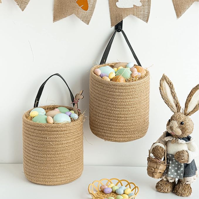 Goodpick 2pack Jute Hanging Basket - Small Woven Fern Hanging Rope Basket Flower Plants Wall Basket Decor Set Boho, 7.87 x 7 x 11.7 inches