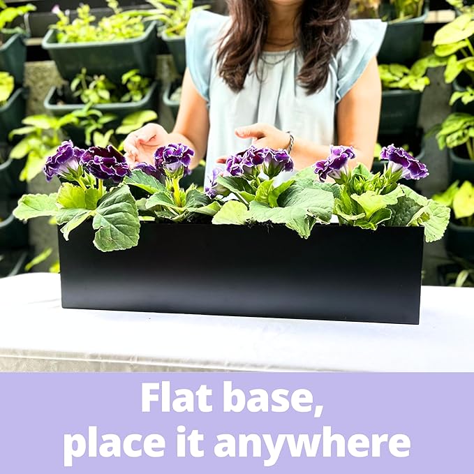 LaLaGreen Outdoor Wall Planters (30 Inch, 2 Pack) Carbon Steel Black Metal Hanging Flower Pots for Succulents, Wall Mount Rectangular Long Window Sill Box Fence Floating Shelf for Modern Garden Decor