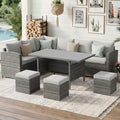 Wisteria Lane 7 Piece Patio Furniture Set, Wicker Patio Sectional with Wide Armrest, All Weather Outdoor Dining Set, Outdoor Furniture Patio Conversation Set with Ottoman, Ash Gray