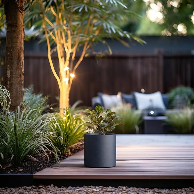Kante 9.8" Dia Round Concrete Planter, Modern Style Large Cylindrical Plant Pot with Drainage Hole and Rubber Plug for Indoor Outdoor Patio, Charcoal