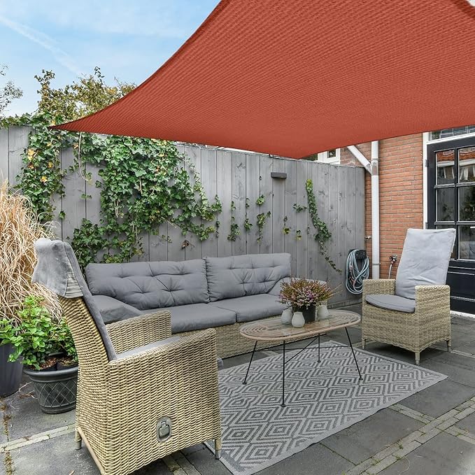 AsterOutdoor Sun Shade Sail Rectangle 12' x 12' UV Block Canopy for Patio Backyard Lawn Garden Outdoor Activities, Terra