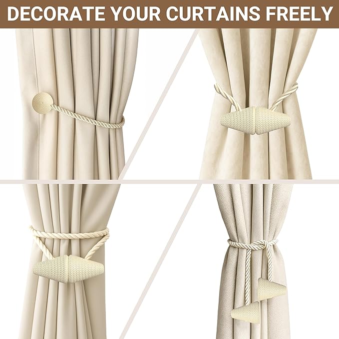 Hion Magnetic Curtain Tiebacks Beige 2pcs, Curtain Tiebacks Buckles Holdbacks Holders Hooks Clip for Home Bedroom Office Decorative Curtain